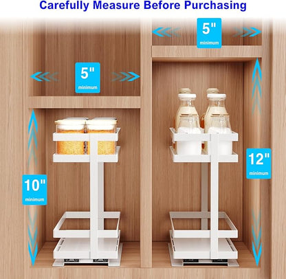 Mustorn 4 Pack Pull Out Spice Rack Organizer for Cabinet, 2 Tier Metal Slide Out Seasoning Organizer and Storage Heavy Duty Vertical Spice Rack Shelf Pullout for Kitchen Cabinets No Drilling (White)