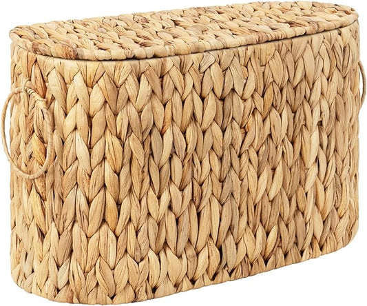 StorageWorks Toilet Paper Storage with Lid, Toilet Paper Storage Holder for 6 Regular Rolls, Wicker Basket for Bathroom, Natural Water Hyacinth