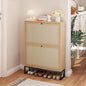 AVZEAR Narrow Shoe Storage Cabinet for Entryway with Natural Linen Panel, Freestanding Slim Shoe Cabinet with 2 Flip Drawers, Wood Shoe Organizer Closed Shoe Rack for Hallway, Living Room(Natural)
