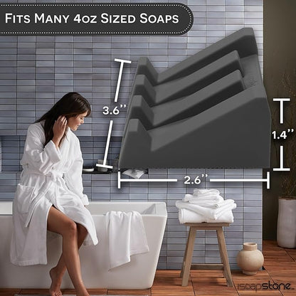 Silicone Soap Dish (USA Patented) Self Draining Bar Soap Holder for Shower Bathroom Sink, Drying Soap Dish Tray Kitchen Sponge Holder Easy Cleaning Soap Saver Mat (Dark Grey, 1)