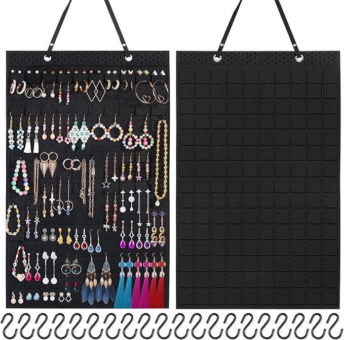 Caffox Hanging Earring Holder, Large Earring Organizer with 20Pcs Extra Hooks for Earrings, Necklaces, Bracelets, Jewelry and Sunglasses, Wall Earring Display for Home, Holds Up To 300 Pairs