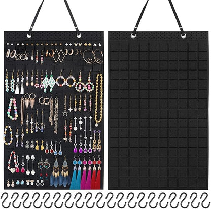 Caffox Hanging Earring Holder, Large Earring Organizer with 20Pcs Extra Hooks for Earrings, Necklaces, Bracelets, Jewelry and Sunglasses, Wall Earring Display for Home, Holds Up To 300 Pairs