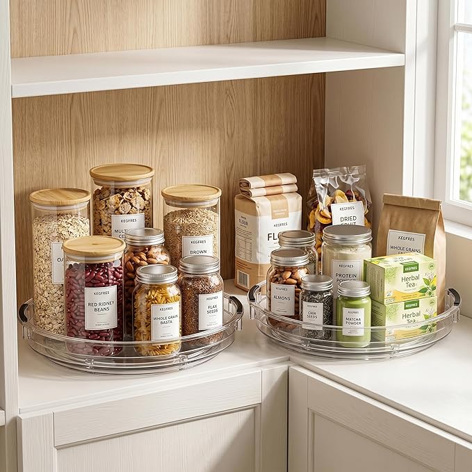3 Pack Lazy Susan Organizer, Rotating Turntable Spice Rack for Kitchen Storage, Pantry, Cabinet, Fridge & Countertop, Condiment & Seasoning Holder, 9.25", 10.6", 12", Clear