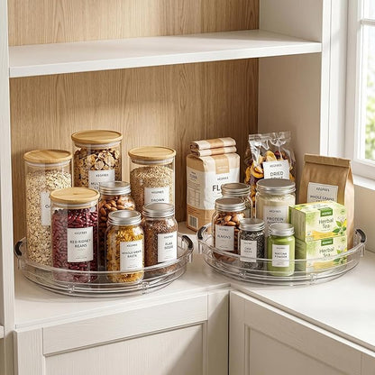 3 Pack Lazy Susan Organizer, Rotating Turntable Spice Rack for Kitchen Storage, Pantry, Cabinet, Fridge & Countertop, Condiment & Seasoning Holder, 9.25", 10.6", 12", Clear