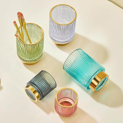 Makeup Brush Holder Organizer,Toothbrush Holders,Desk Pen Pencil Holder,Multifunctional Vintage Glass Brush Cup(A3-26-US)