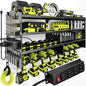 POKIPO Large Power Tool Organizer Wall Mount with Charging Station,4 Layer Heavy Duty Metal Tool Storage Rack Loads 600lbs with 8 Cordless Drill Holder,Battery Utility Rack Loads with 4 Power Strip