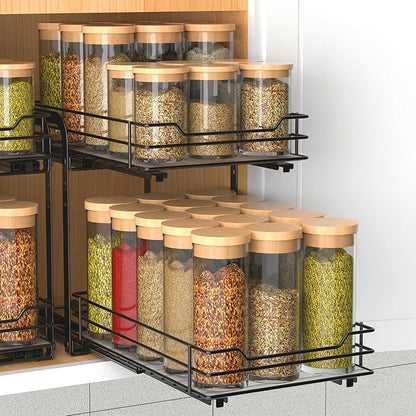 BOIVSHI Spice Rack, Pull Out Spice Racks Organizer for Cabinet, Height Adjustable Heavy Duty Metal Basket for Inside Cabinets & Pantry Closet (2 Tier,7.5''Wx10.5''Dx9.5''H)