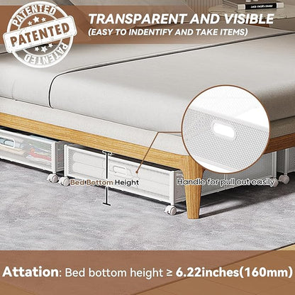 PHINOX Under Bed Storage Containers with Wheels - Shoe Storage Organizer Drawer, Tool-free Assembly Metal Underbed Storage Containers for Bedroom Clothes, Shoes, Blankets - 2Pack