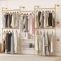 Industrial Pipe Clothes Rack,Wall Mounted Closet Wardrobe Rack, Corner L Shaped Walk-in Closet System, 2 Installation Methods (Gold, 80" H x 86" W)