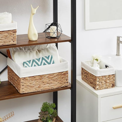Vagusicc Wicker Basket, 3-Pack Water Hyacinth Wicker Storage Basket with Handles, Storage Baskets for Organizing, Large Hyacinth Storage Baskets for Shelves with Liner (Water Hyacinth Baskets Set)