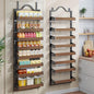 8-Tier Spice Rack Wall Mount, Heavy-Duty Over the Door Pantry Organizer with Wooden Adjustable Basket, 2 IN 1 Wall Mount or Hanging Pantry Door Organizer,Door Spice Rack for Pantry, Black