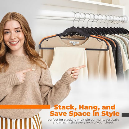 Plastic Hangers 10 Pack, Cascading Slim Space Saving Clothing Hangers with 360° Rotating Hook, Non Slip Clothes Hangers for Sweater Shirt, Heavy Duty Coat Hanger with Inner Hook for Closet, Black