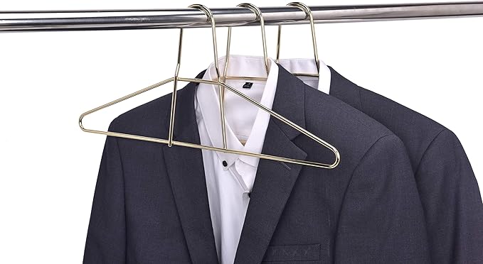 Quality Hangers Metal Hangers – Heavy Duty Hangers – Anti Theft Wire Hangers Suitable for Suits Coat Jacket – Hangers for Shuls Gyms Retail Stores Hotels – Can Carry Up to 200LBs (Gold, 60 Pack)