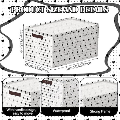 Geelin 3 Pcs Valentines Baskets Storage Valentine's Day Basket for Gifts Collapsible Waterproof Canvas Black and White Heart Storage Bin Organizer with Handles for Book Closet Shelf Nursery Decor