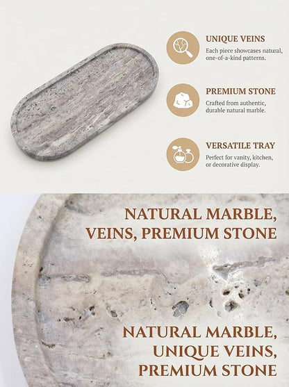 OOBOOB Oval Natural Marble Tray,Elegant Vanity Organizer for Jewelry, Perfume, Decorative Serving Tray for Coffee, Tea, or Dining Table Centerpiece,Countertop Storage Organizer for Home Bathroom