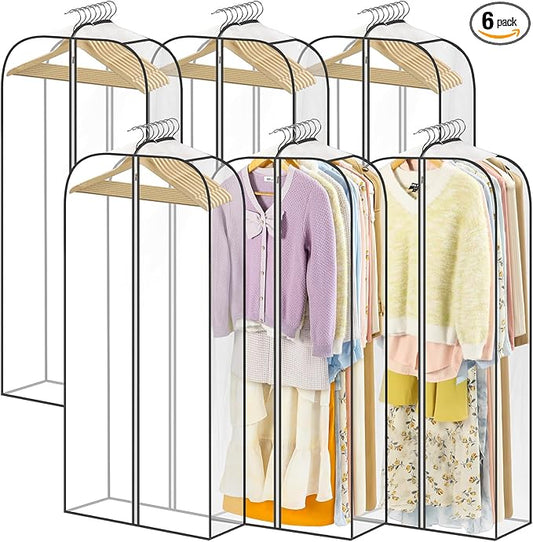 LANDNEOO 6 Pack Clear Garment Bags for Hanging Clothes with Zippers on Double Sides - 10'' Clothes Storage for Coat, Dress, and Fur in Closet - 50'' Long Suit Bags
