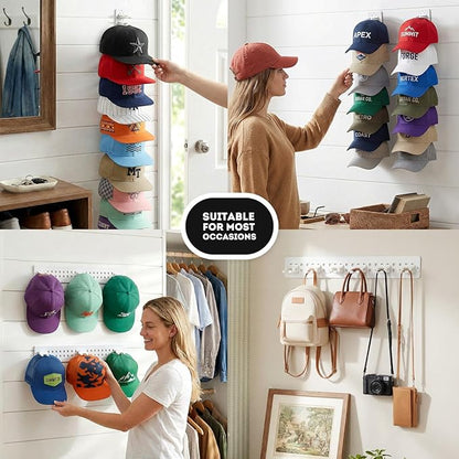 2 Pack Hat Organizer for Baseball Caps,Detachable DIY Hat Rack for Wall Hold Up to 22 Hats,Baseball Cap Organizer Cap Holder Hat Hangers for Wall Closet Door Bedroom(1A-White)