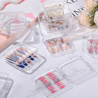 Noverlife 27 Set Press-On Nail Packaging Display Box w/ Adhesive Tape, 3x3" Clear Fake Nail Storage Container