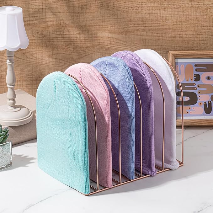 Hicarer 2 Pcs Heavy Duty Beanie Holder Organizer Knitted Hat Storage Rack Metal Cap Display Stand for Winter Swimming Hat Display Home Entryway Tabletop Bedroom Closet Dresser Room Office(Rose Gold)