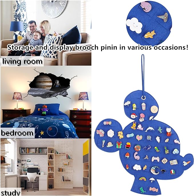 Hanging Brooch Pin Organizer Enamel Pin Display Cute Cartoon Shape Brooch Pin Display Storage Holder for Brooch Pin(Without Accessories ) (black+blue)