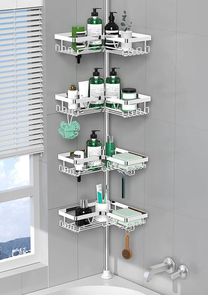 DAOYA Corner Shower Caddy Tension Pole - Chrome Tension Rod Shower Caddy Adjustable Shampoo Holder for Bathroom/Bathtub/RV, Stainless Steel, Floor to Ceiling 25-114.2 inch