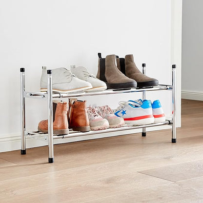 Love it Store it Metal Shoe Rack - Slim Open Shelf for up to 10 Pairs of Shoes - Extendable Stackable Very Stable - Chrome