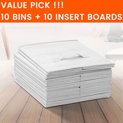 Criusia Storage Cubes, 11 Inch Cube Storage Bins for Shelves Closet Nursery Bedroom - 10 Pack Collapsible Baskets with Handles - Fabric Bins for Organizing Clothes Blanket Toys (White)