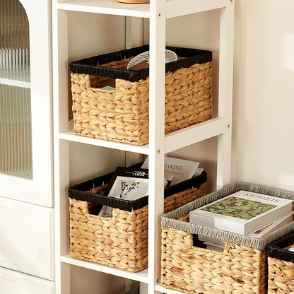 Edergoo Wicker Storage Basket 2 Pack, Water Hyacinth Storage Baskets with Built-in Handles, Large Wicker Baskets for Storage & Organizing, Natural with Black
