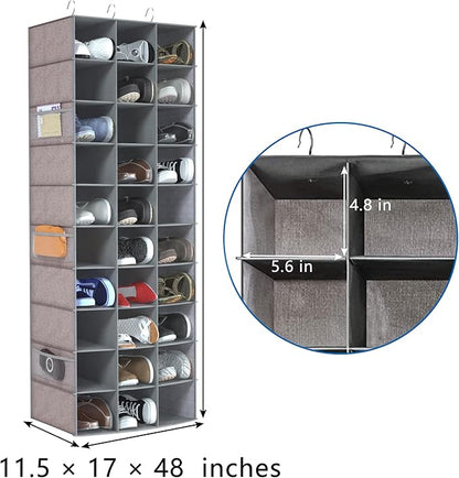 Libeder 30 Section Hanging Shoe Organizer for Closet, Hanging Closet Organizers with 6 Side Mesh Pockets, Shoe Storage Hanging Shoe Rack, Space Saving Shoe Holder
