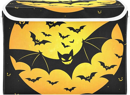 senya Halloween Storage Baskets Collapsible Storage Bins with Lids, Bat Pattern Storage Boxes Clothes Baskets for Organizing