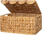 StorageWorks Wicker Basket with Scalloped Edge Lid, Water Hyacinth Basket with Built-in Handles, Handwoven Wicker Box for Living Room, 15" L x 11 ¼" W x 7" H