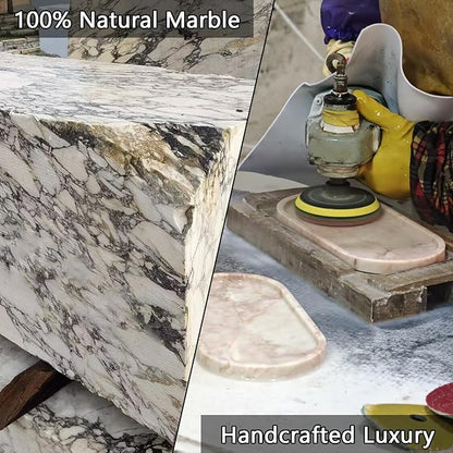 Real Luxurious Natural Marble Vanity Tray Genuine Marble Storage Tray for Home Decor Stone Tray for Bathroom/Kitchen/Vanity/Dresser Non-Resin/Non-Ceramic/Viola Tablet Set
