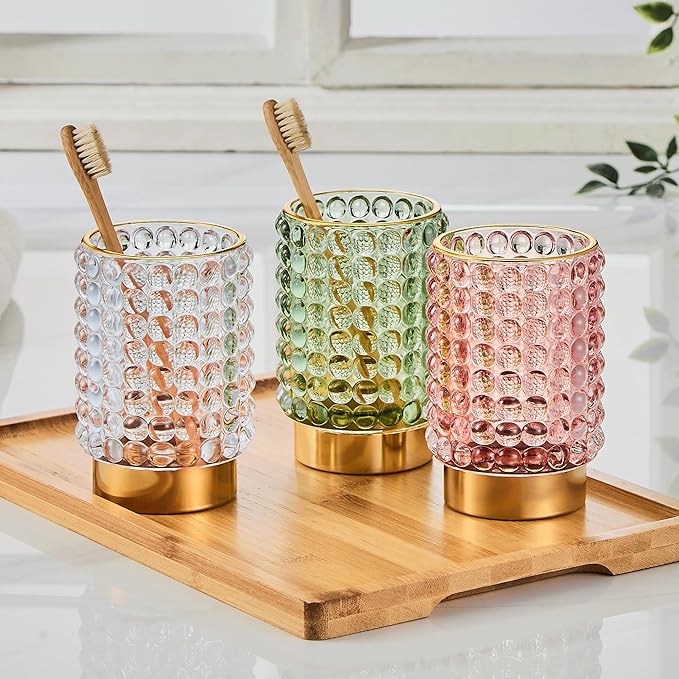 Makeup Brush Holder Organizer,Toothbrush Holders,Desk Pen Pencil Holder,Multifunctional Vintage Glass Brush Cup(A38-1-US/Clear/L)