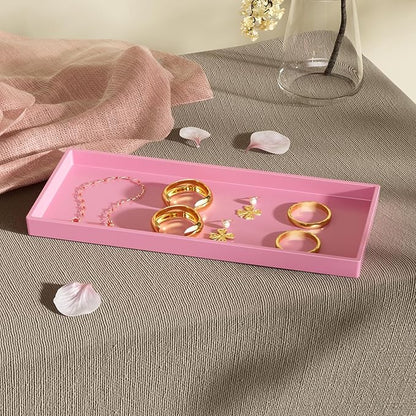 Vanity and Bathroom Tray, 11.8" ABS Countertop Organizer,Waterproof Vanity Tray for Toilet Tank,Perfume,Soap,Keys,Bathroom Accessories,Kitchen and Bath Trays,Non Slip Small Trays,Pink