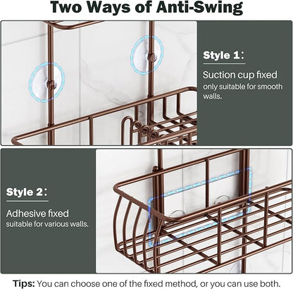 Epicano Shower Caddy Hanging, Anti-Swing Over Head Shower Caddy Rustproof with hooks for Towels, Sponge and more, Bronze