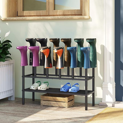YATINEY Shoe and Boot Rack Organizer, Tall Boots Rack for Closet, Cowboy Shoes Storage, 3 Tier Shoe Racks Organizer Holds 10 Pairs, Black SS09BBY1