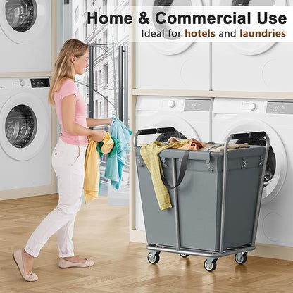 Hoctieon Large Laundry Cart with Wheels, 300L Heavy Duty Laundry Basket Organizer, Rolling Hamper Sorter for Clothes Storage, Industrial Dirty Clothes Hamper for Home & Hotel, Gray