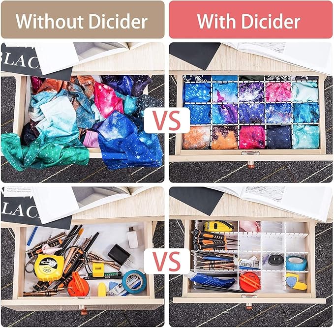 40Pcs Drawer Dividers, Adjustable Drawer Organizer for Socks, Underwear, Makeup, Can Help Tidy Kitchen, Bedroom, Dresser White