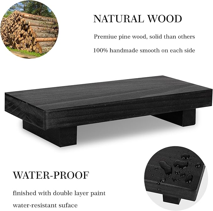 Bathroom Counter Organizer Wood Pedestal Stand Farmhouse Decorative Tray Soap Holder for Kitchen Decor, Small, Black