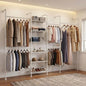 F4 Wall Mounted Closet System, Industrial Pipe Clothing Rack for Hanging Clothes, Heavy Duty Closet Organizer System, Clothes Racks with Shelves & Expandable Rod for Wardrobe, Corner, White