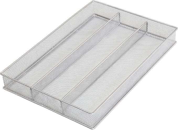YBM HOME Metal Silverware Organizer for In-Drawer Cutlery Storage, 3 Compartment Mesh Cutlery Flatware Tray Sorts Kitchen Utensils, Great for Office Supplies 1150-12