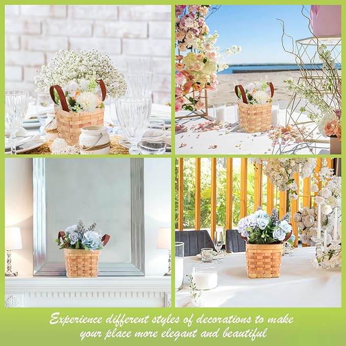 Rtteri 6 Pcs 4.5x4.5x4 in Small Wicker Baskets with Handles Wood Woven Empty Wicker Baskets for Gifts Small Square Storage Organizing Bags Pantry Party Container(Yellow)