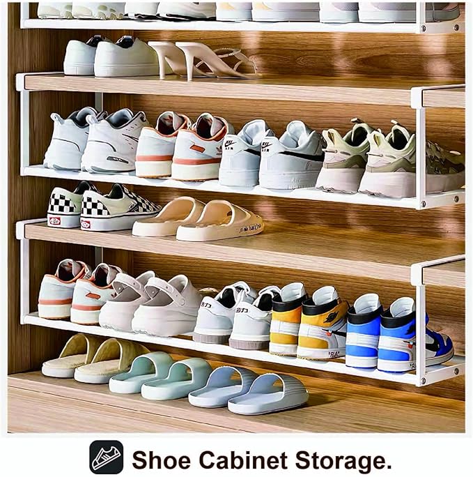 Expandable Shoe Rack Organizer - Adjustable Shoe Rack & Under Cabinet Shelf - for Shoe or Clothing Storage and Organization, Under Shelf Storage (White,1 Pcs)
