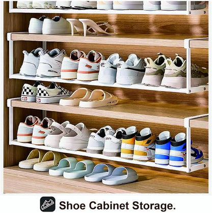 Expandable Shoe Rack Organizer - Adjustable Shoe Rack & Under Cabinet Shelf - for Shoe or Clothing Storage and Organization, Under Shelf Storage (White,1 Pcs)