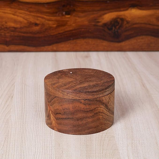 Wooden Salt Box for Kitchen or Dining Table Spice and Herb Container | Single Compartment for Salt & Pepper, Spices Rack, Herbs (size: 3.75 x 3.8 in and Color: Wall nut)