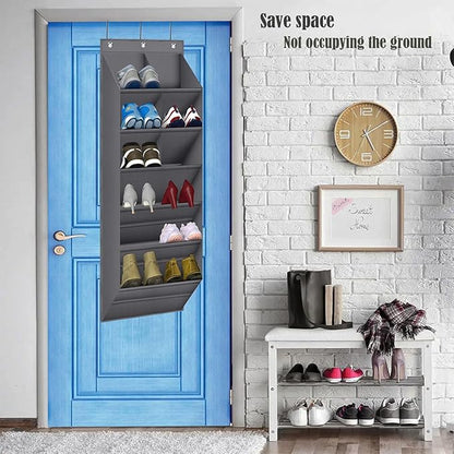 BZV Lemon 2 Pack Hanging Closet Organizer with 9 Deep Pockets, Over the Door Shoe Rack, Holder for Narrow Door Dorm RV Storage, Grey