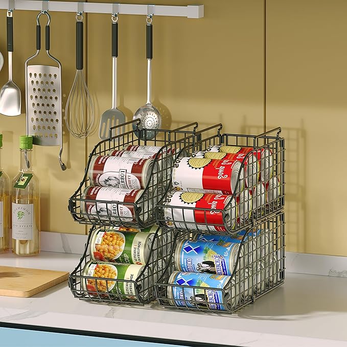 Sonyabecca 6-Pack Can Storage Organizer Pantry, Stackable Kitchen Canned Food Holder With Handles, Can Organizer For Pantry Countertop Cabinet, Beverage Drink Pop Soda Can Dispenser Patent Pending