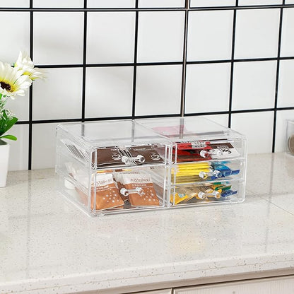 Office Desktop Storage Box,Rectangular Desktop Drawers,Plastic Makeup Storage,Containers Bins With Drawers Desk Organization Pull Out Small craft Storage Case Box Cube,Pack of 1 (Clear, 5 Drawers)