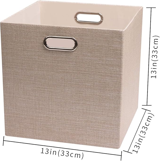 Posprica Storage Cube Basket Bins,13×13 Foldable Storage Boxes for Closet Organizer Shelf Cabinet Bookcase,Thick Fabric Drawer,Set of 4, Beige