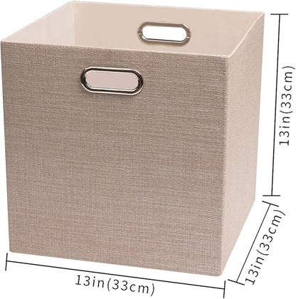 Posprica Storage Cube Basket Bins,13×13 Foldable Storage Boxes for Closet Organizer Shelf Cabinet Bookcase,Thick Fabric Drawer,Set of 4, Beige